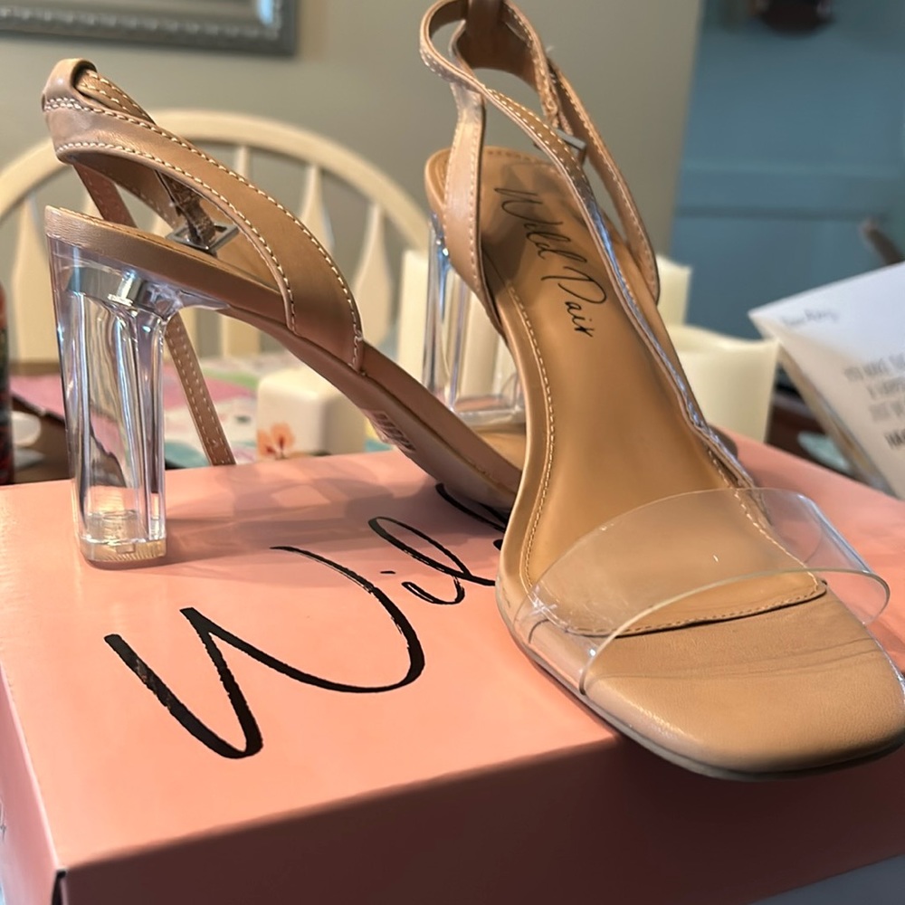 Wild Pair Nude/Clear block heels W7.5